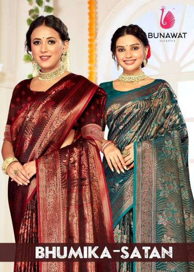 BUNAWAT BHUMIKA-SATAN 1001 TO 1006 DESIGNER SILK SAREE WHOLESALER IN INDIA